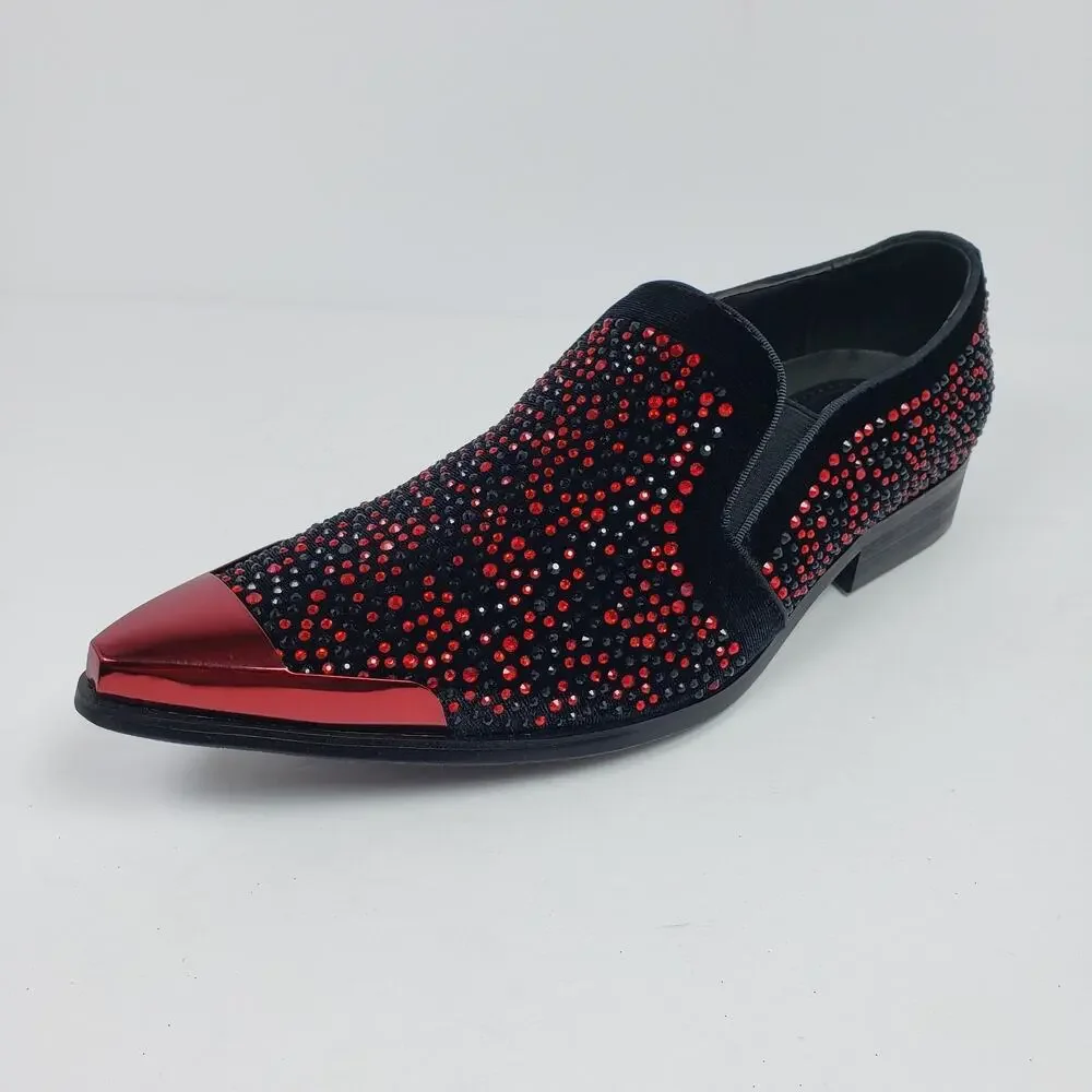 Bolano Desta Mens Sz 12 Black Red Fashion Rhinestone Slip On Dress Loafer Shoes
